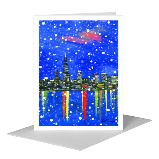 Dusk, Chicago, Greeting Card (#7365H) A2 Card Front, www.printedcanvas.com