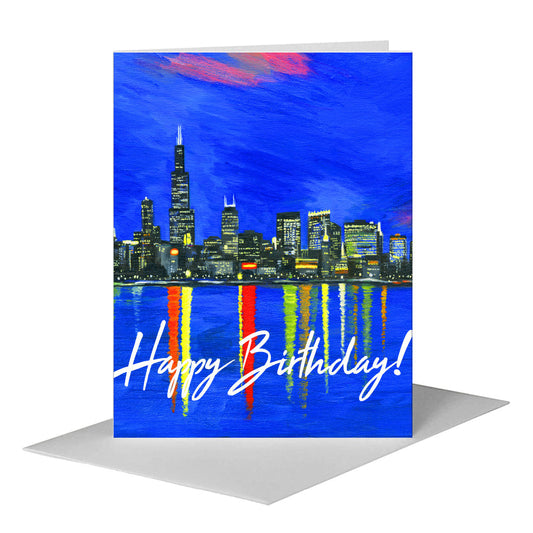 Dusk, Chicago, Greeting Card (#7365J) A2 Card Front, www.printedcanvas.com