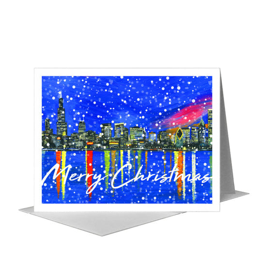 Dusk, Chicago, Greeting Card (#7365M) A2 Card Front, www.printedcanvas.com