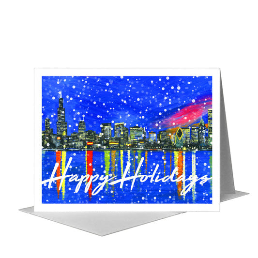 Dusk, Chicago, Greeting Card (#7365N) A2 Card Front, www.printedcanvas.com