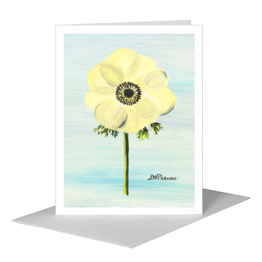 Black-Eyed White Anemone, Greeting Card (#7395N) A2 Card Front, www.printedcanvas.com