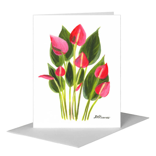 Flamingo Flowers, Greeting Card (#7406A) A2 Card Front, www.printedcanvas.com