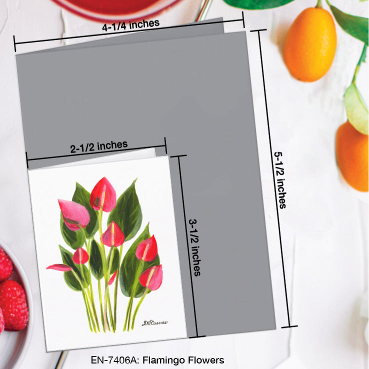 Flamingo Flowers, Greeting Card (7406A), Enclosure Card, www.printedcanvas.com