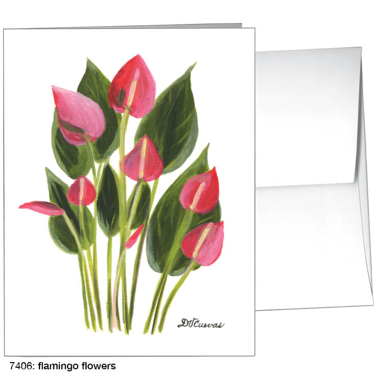 Flamingo Flowers, Greeting Card (7406A), A2 Card Front, www.printedcanvas.com