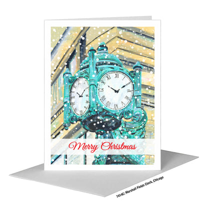 Marshall Fields Clock, Chicago, Greeting Card (#7414C), A2 Card Front, www.printedcanvas.com