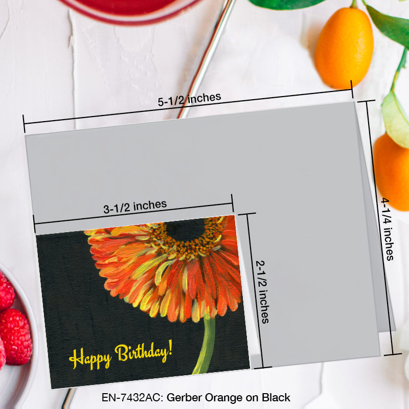 Gerber Orange on Black, Greeting Card (7432AC), Enclosure, www.printedcanvas.com