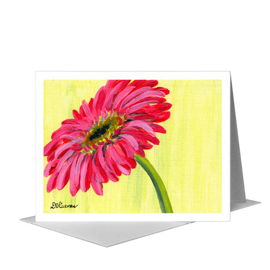 Gerber Pink on Green, Greeting Card (#7433A) A2 Card Front, www.printedcanvas.com