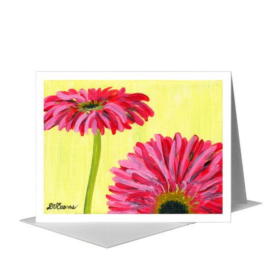 Gerber Pink on Green, Greeting Card (#7433B) A2 Card Front, www.printedcanvas.com