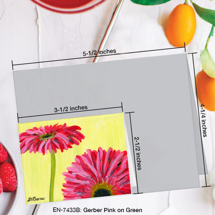 Gerber Pink on Green, Greeting Card (7433B), Enclosure Card, www.printedcanvas.com