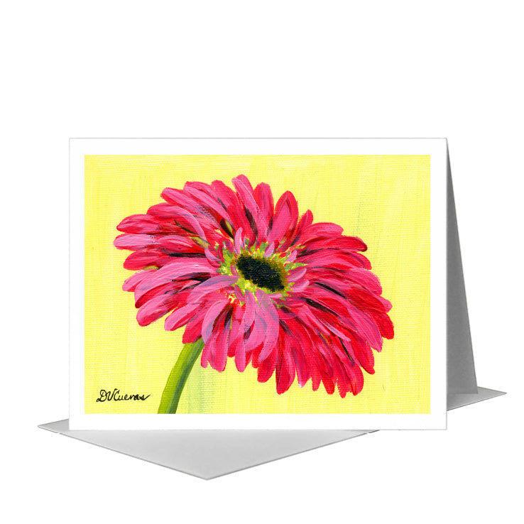 Gerber Pink on Green, Greeting Card (#7433C), A2 Card Front, www.printedcanvas.com