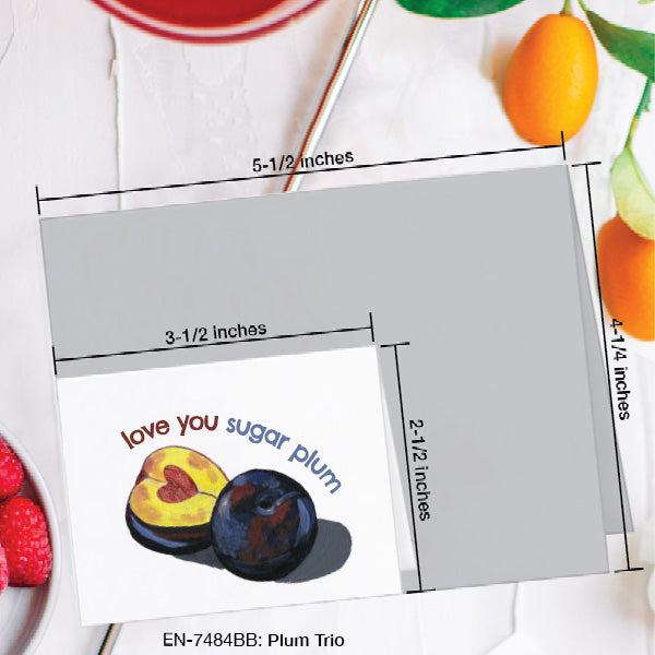 Plum Trio 1, Greeting Card (7484BB), Enclosure, www.printedcanvas.com