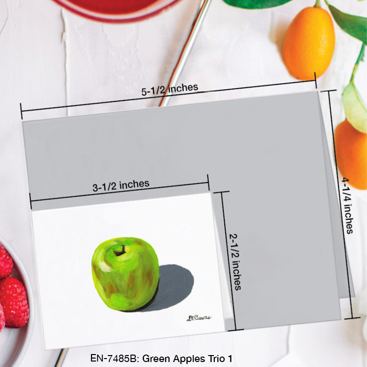 Green Apples Trio 1, Greeting Card (7485B), Enclosure Card, www.printedcanvas.com