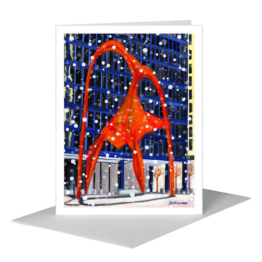 Calder Flamingo Sculpture, Chicago, Greeting Card (#7524B) A2 Card Front, www.printedcanvas.com
