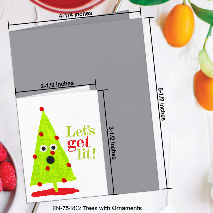 Trees with Ornaments, Greeting Card (7548G), Enclosure Card, www.printedcanvas.com
