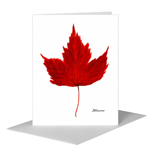 Brilliant Scarlet Leaf, Greeting Card (#7629A) A2 Card Front, www.printedcanvas.com