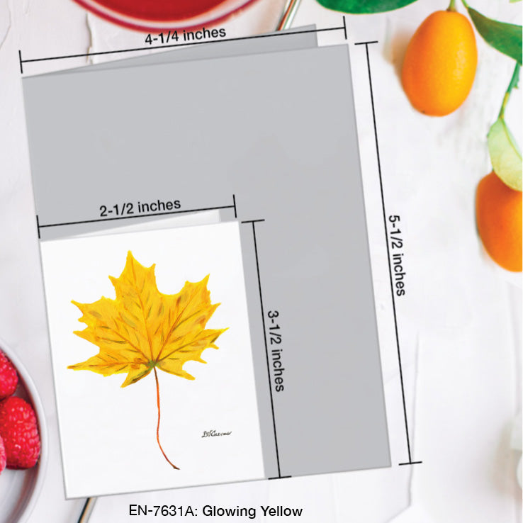 Glowing Yellow Leaf, Greeting Card (7631A), Enclosure Card, www.printedcanvas.com