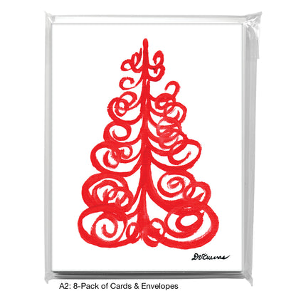 Twirly Tree In Red, Greeting Card (7649)