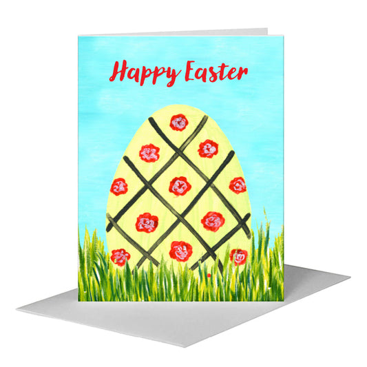 Egg - Pink Flowers, Greeting Card (#7655A) A2 Card Front, www.printedcanvas.com