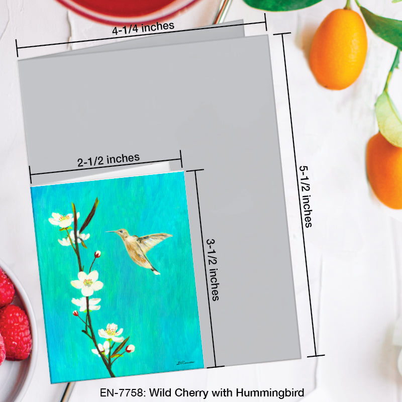 Wild Cherry with Hummingbird, Greeting Card (7758A), Enclosure Card, www.printedcanvas.com