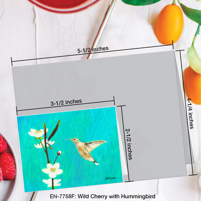 Wild Cherry with Hummingbird, Greeting Card (7758F), Enclosure Card, www.printedcanvas.com