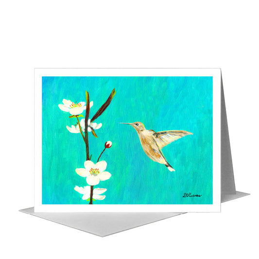 Wild Cherry with Hummingbird, Greeting Card (#7758F) A2 Card Front, www.printedcanvas.com