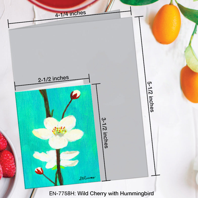 Wild Cherry with Hummingbird, Greeting Card (7758H), Enclosure Card, www.printedcanvas.com