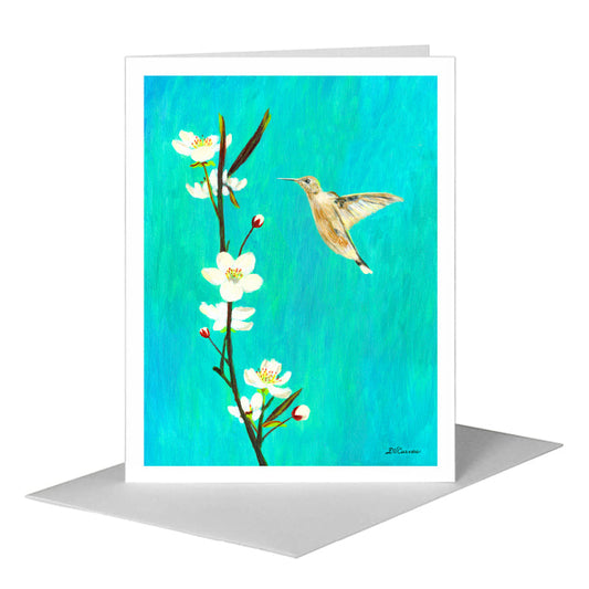 Wild Cherry with Hummingbird, Greeting Card (#7758A) A2 Card Front, www.printedcanvas.com