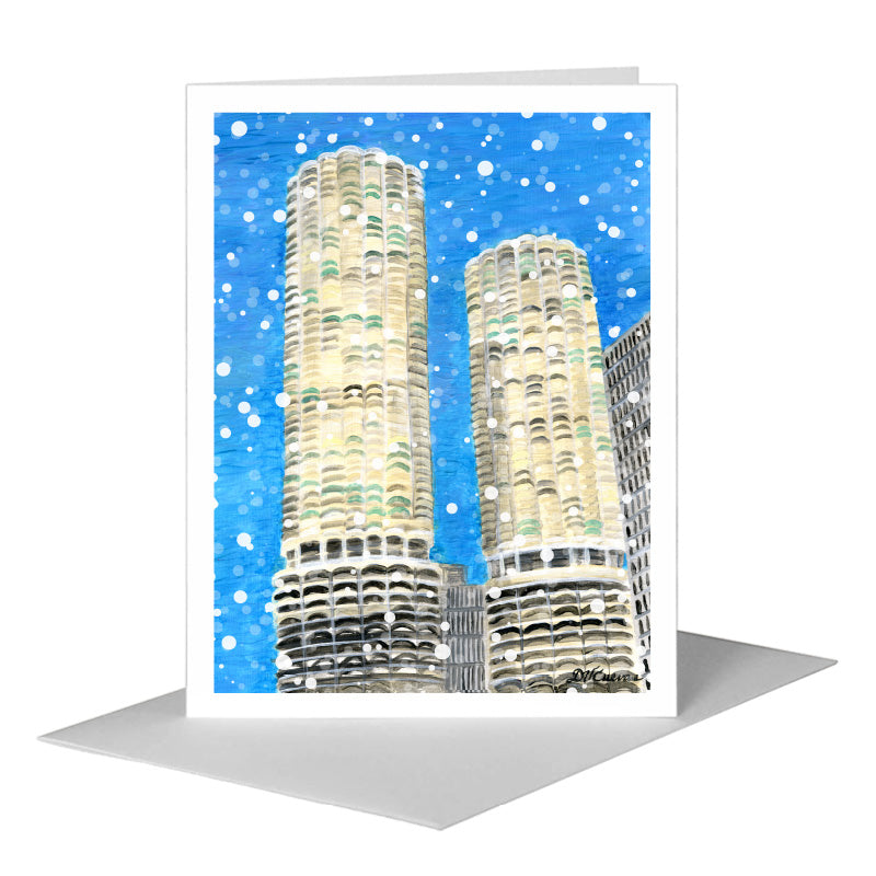 Marina Towers, Chicago, Greeting Card (#7809E) A2 Card Front, www.printedcanvas.com