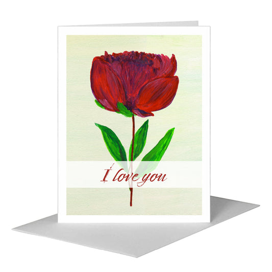 Peony Dark Stem, Greeting Card (#7828B) A2 Card Front, www.printedcanvas.com
