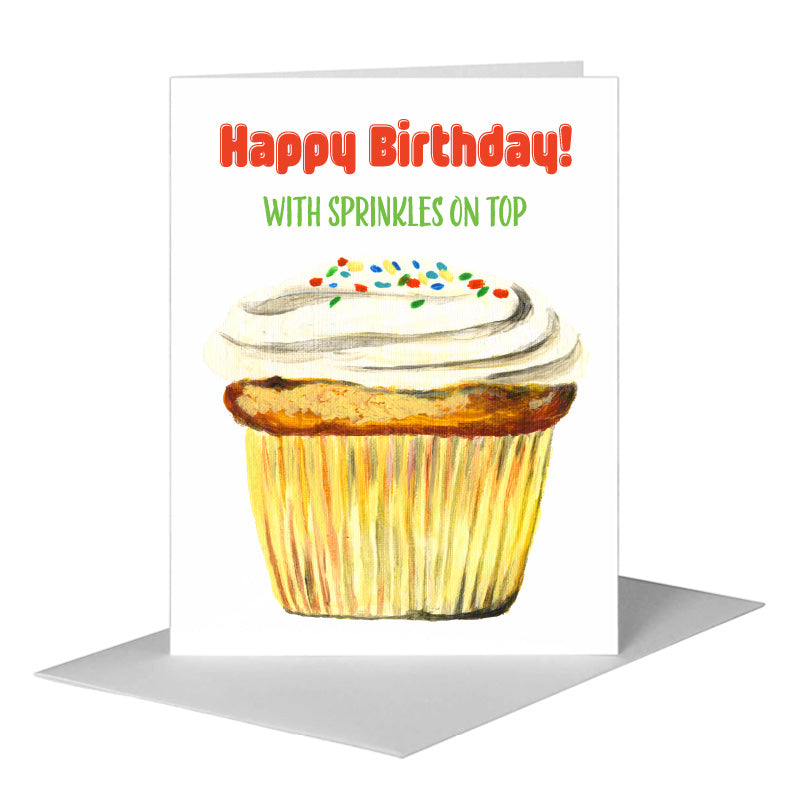 Rainbow Sprinkles Cupcake, Greeting Card (#7894A), A2 Card Front, www.printedcanvas.com