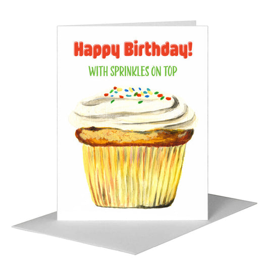 Rainbow Sprinkles Cupcake, Greeting Card (#7894A) A2 Card Front, www.printedcanvas.com