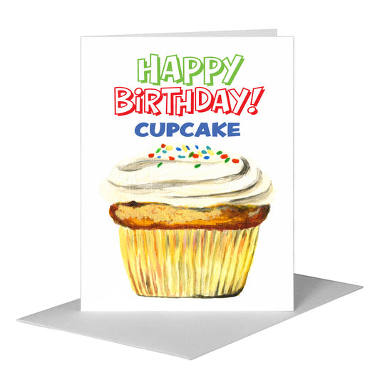 Rainbow Sprinkles Cupcake, Greeting Card (#7894B) A2 Card Front, www.printedcanvas.com