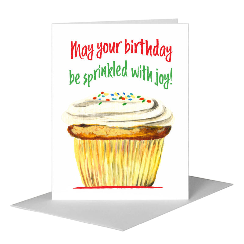 Rainbow Sprinkles Cupcake, Greeting Card (#7894E), A2 Card Front, www.printedcanvas.com