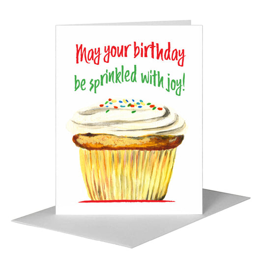 Rainbow Sprinkles Cupcake, Greeting Card (#7894E) A2 Card Front, www.printedcanvas.com