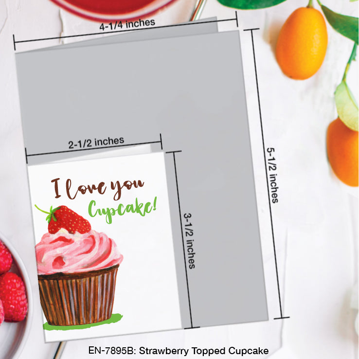 Strawberry Topped Cupcake, Greeting Card (#7895B)
