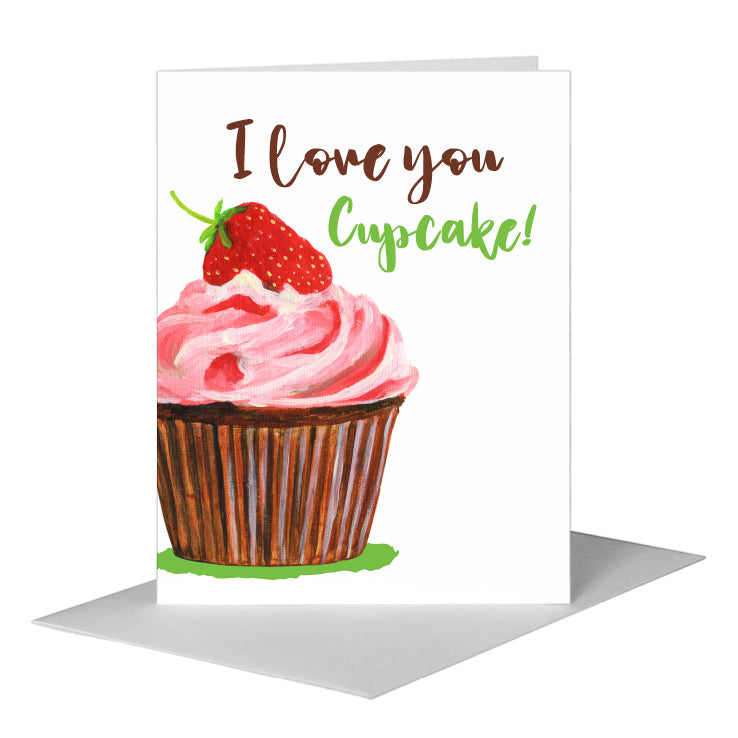 Strawberry Topped Cupcake, Greeting Card (#7895B) A2 Card Front, www.printedcanvas.com