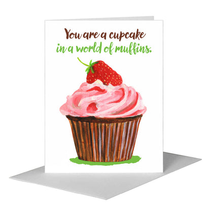 Strawberry Topped Cupcake, Greeting Card (#7895FA) A2 Card Front, www.printedcanvas.com