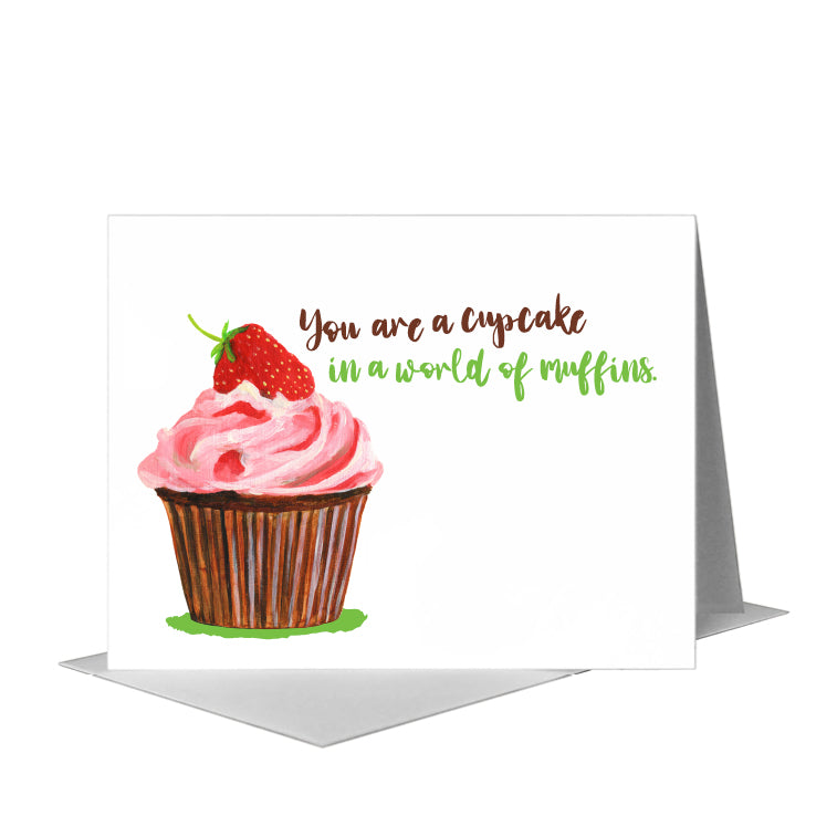 Strawberry Topped Cupcake, Greeting Card (#7895F) A2 Card Front, www.printedcanvas.com