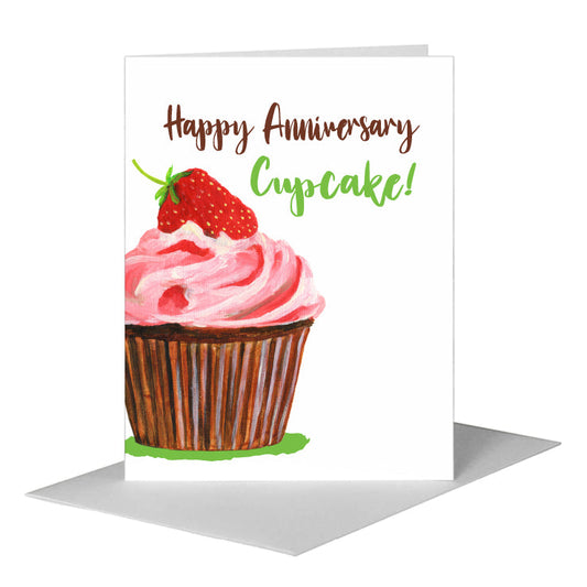Strawberry Topped Cupcake, Greeting Card (#7895G) A2 Card Front, www.printedcanvas.com