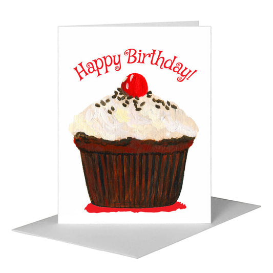 Cherry Topped Cupcake, Greeting Card (#7897B) A2 Card Front, www.printedcanvas.com