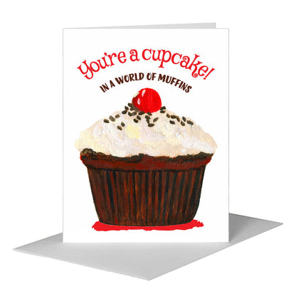 Cherry Topped Cupcake, Greeting Card (#7897D), A2 Card Front, www.printedcanvas.com
