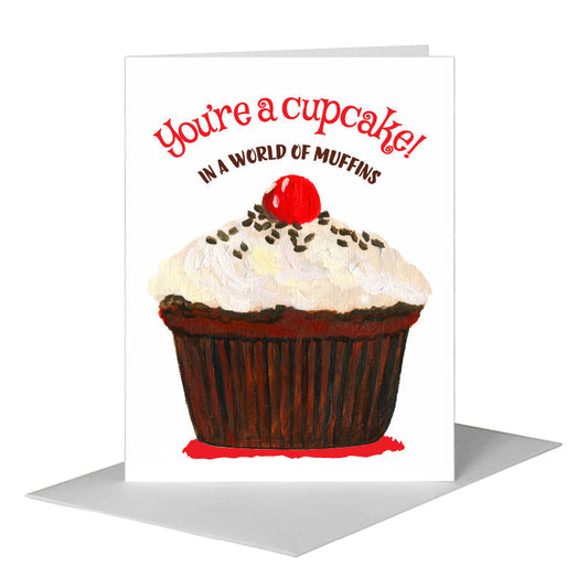Cherry Topped Cupcake, Greeting Card (#7897D) A2 Card Front, www.printedcanvas.com