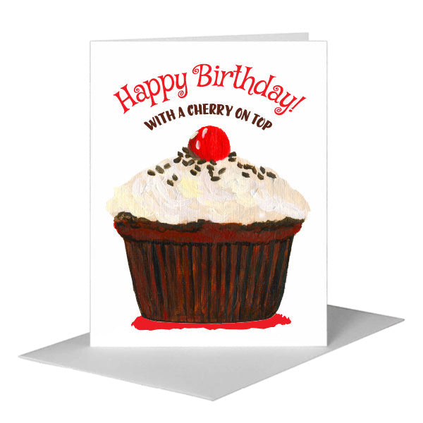 Cherry Topped Cupcake, Greeting Card (#7897F), A2 Card Front, www.printedcanvas.com