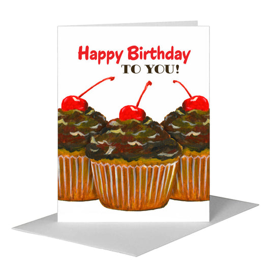 Chocolate Cherry Cupcake, Greeting Card (#7903B) A2 Card Front, www.printedcanvas.com