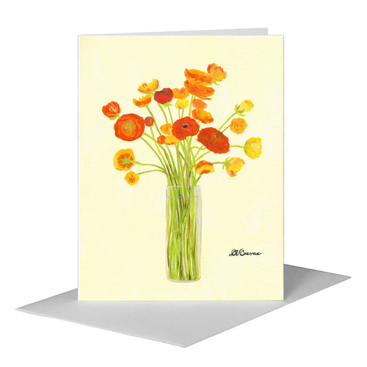 Ranunculus in Vase, Greeting Card (#7923G) A2 Card Front, www.printedcanvas.com