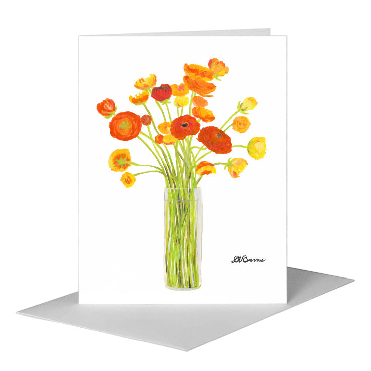 Ranunculus in Vase, Greeting Card (#7923A) A2 Card Front, www.printedcanvas.com