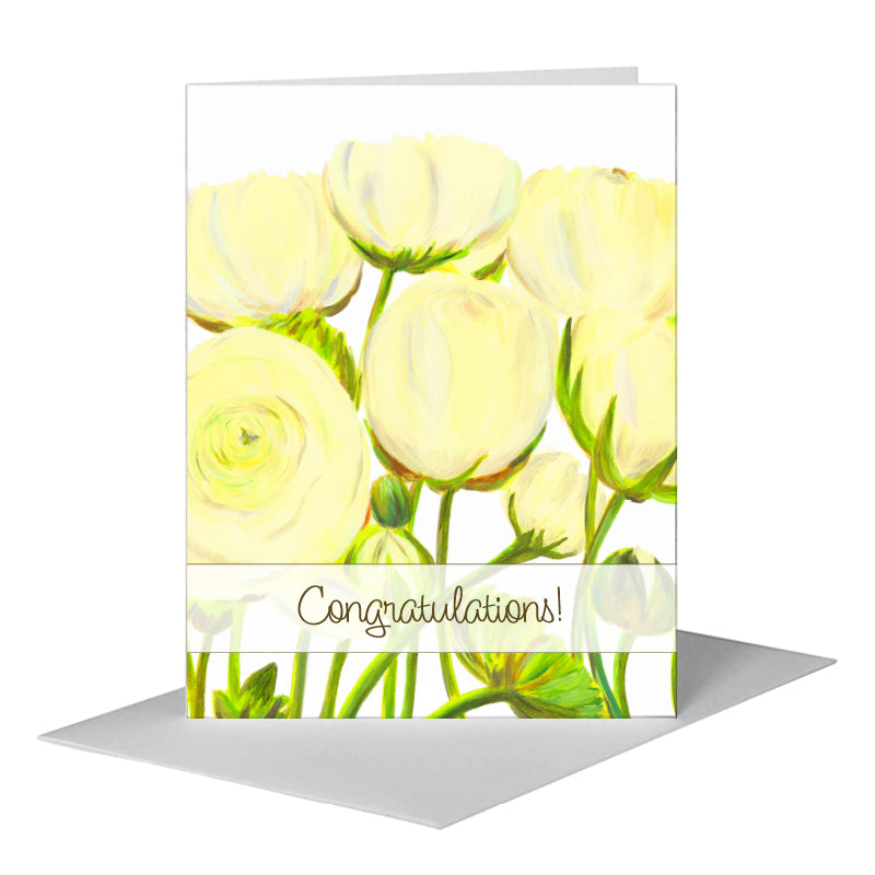 White Ranunculus, Greeting Card (#7933B) A2 Card Front, www.printedcanvas.com