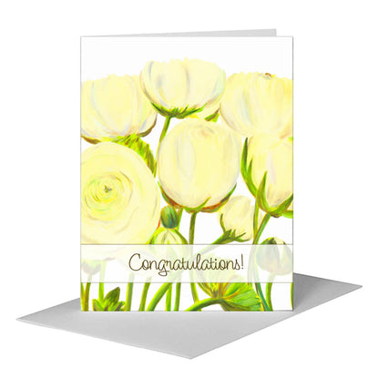 White Ranunculus, Greeting Card (#7933B) A2 Card Front, www.printedcanvas.com