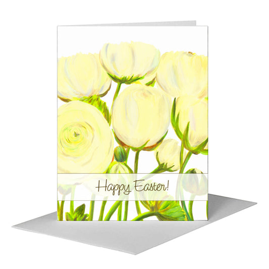 White Ranunculus, Greeting Card (#7933F) A2 Card Front, www.printedcanvas.com