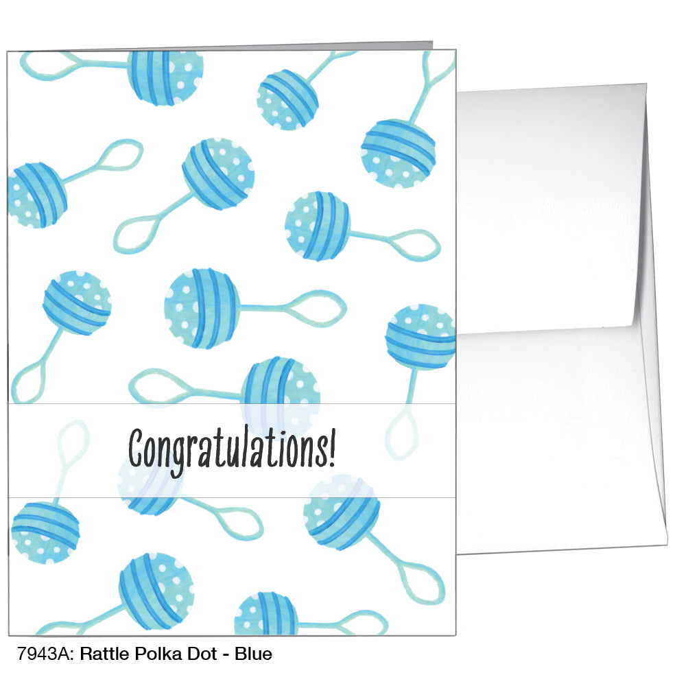 Rattle Polka Dot - Blue, Greeting Card (7943A)